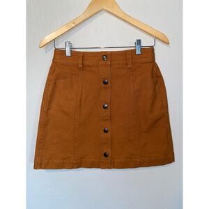 Madewell Button-Front A-Line Pocket Mini Skirt Burnt Sienna SZ 0